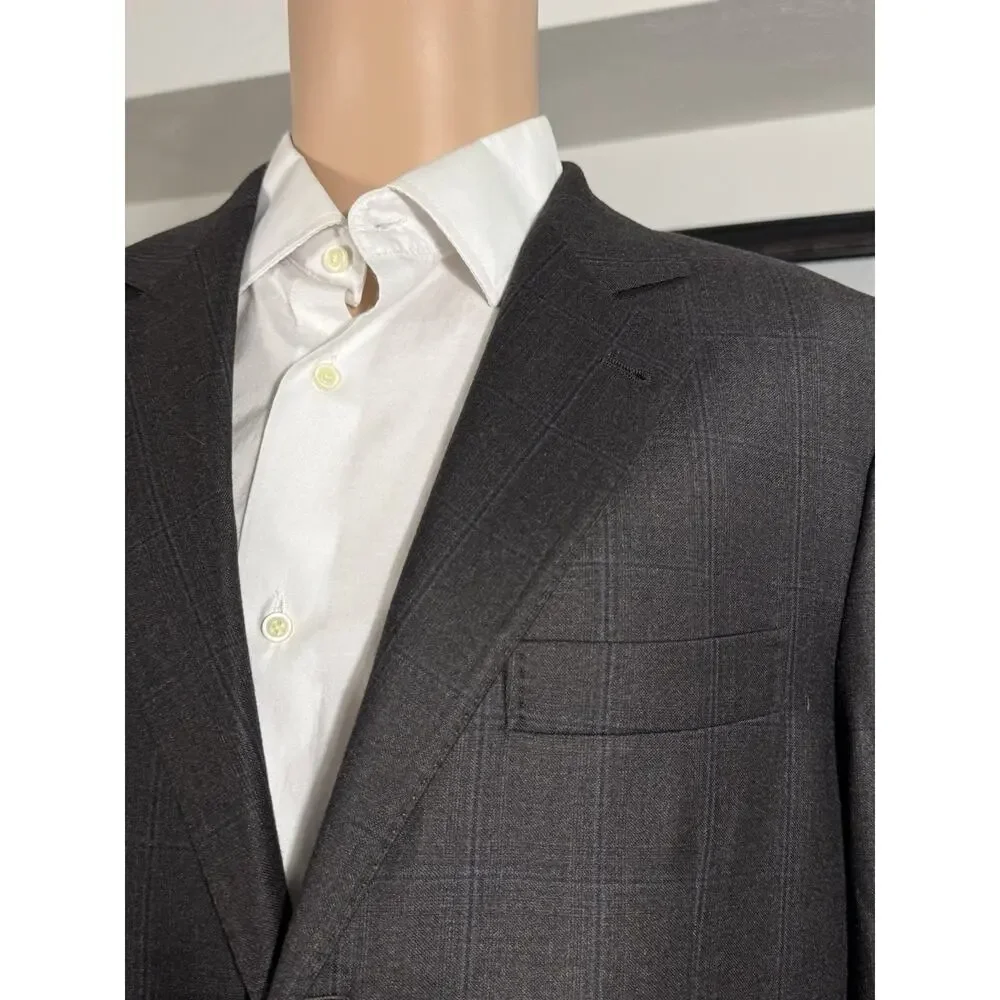 Brunello Cucinelli Virgin Wool Brown Blue Plaid Sportcoat Jacket Men’s 50/40